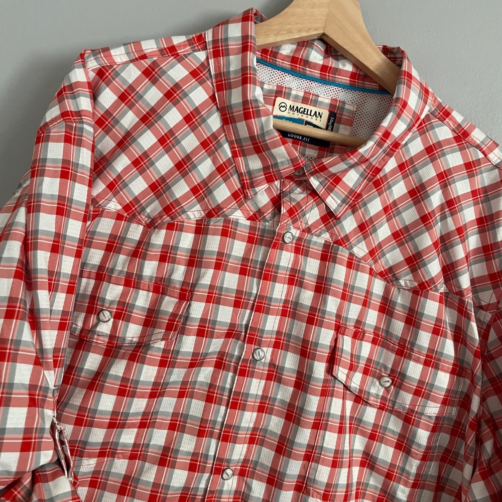 Magellan Outdoors Fishing Shirt Mens 3XL Red Plaid Pecos River Western Snap